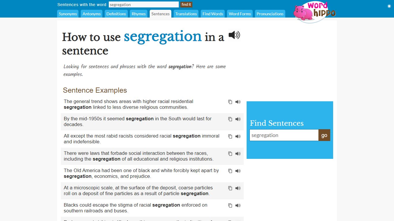 How to use "segregation" in a sentence - WordHippo