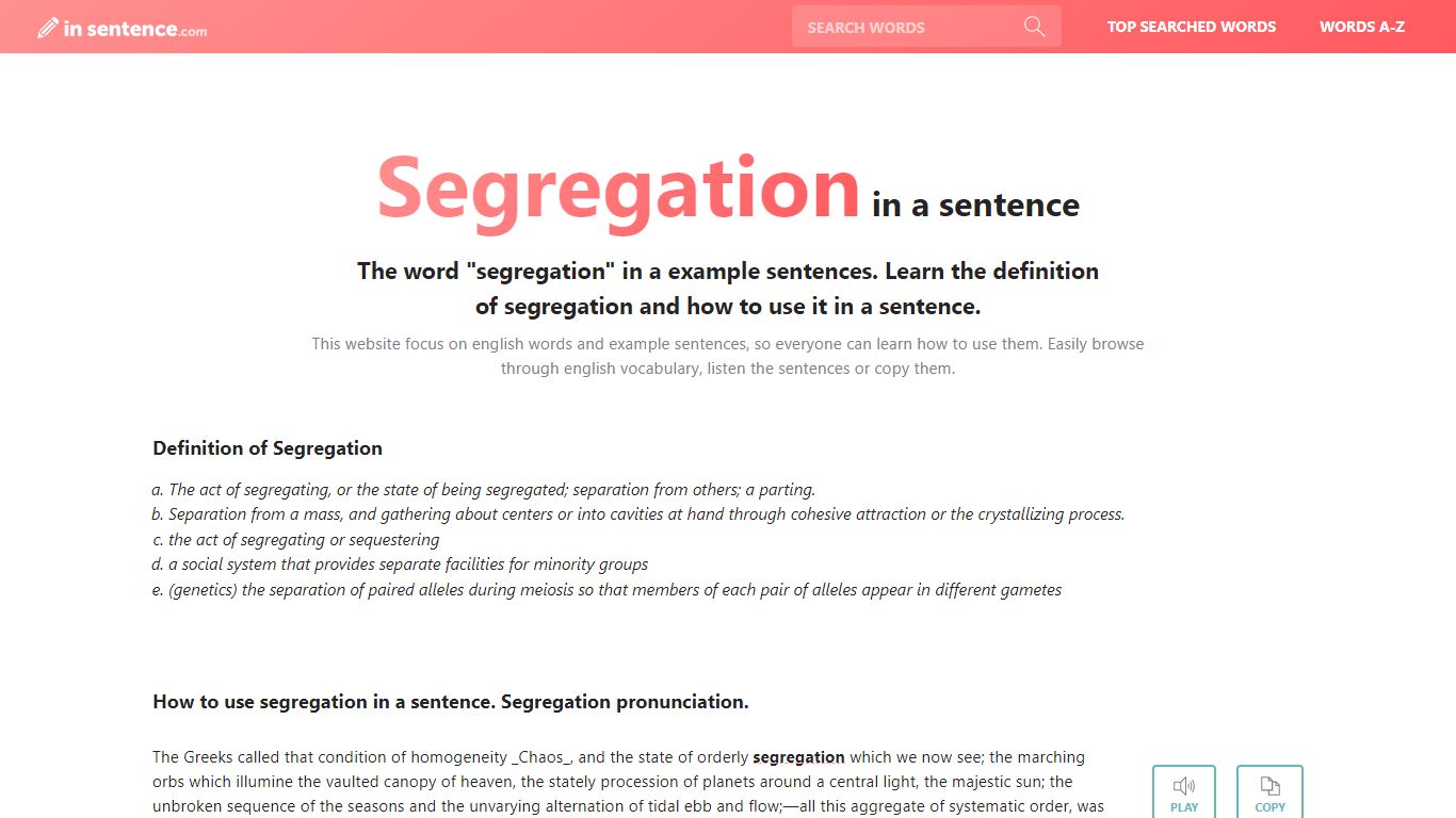 Segregation in a sentence. The word Segregation in example sentences ...